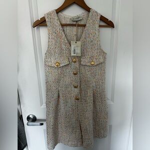 Elegant Multicolor Tweed Romper with Gold Buttons - Made in Italy